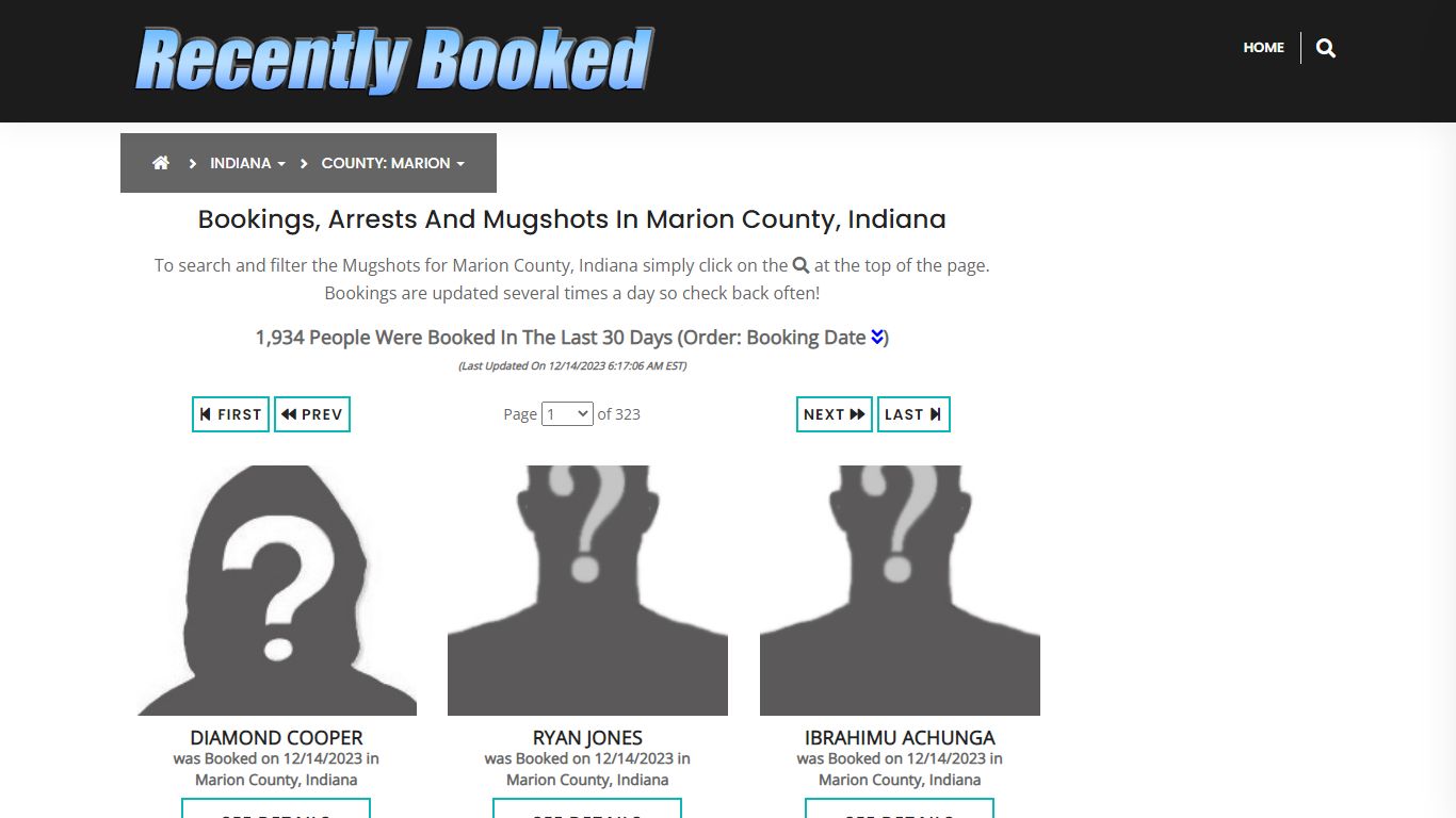 Recent bookings, Arrests, Mugshots in Marion County, Indiana